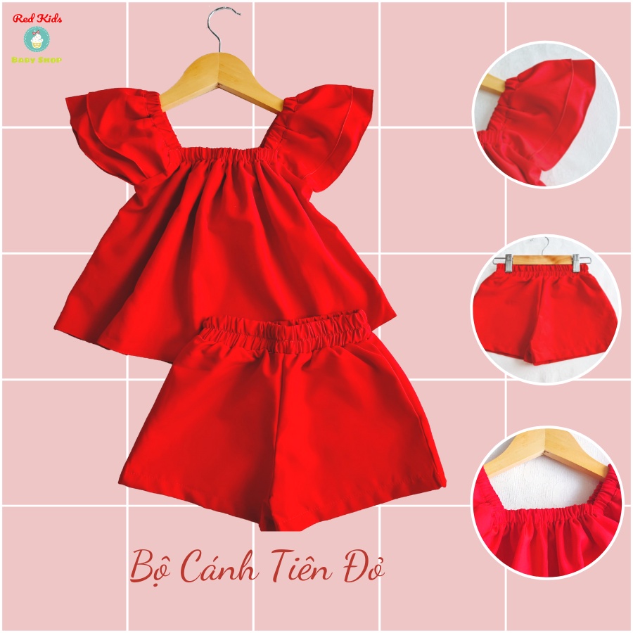 Set Bộ Đùi Lụa Đỏ Tay Bèo 2 Lớp Cho Bé