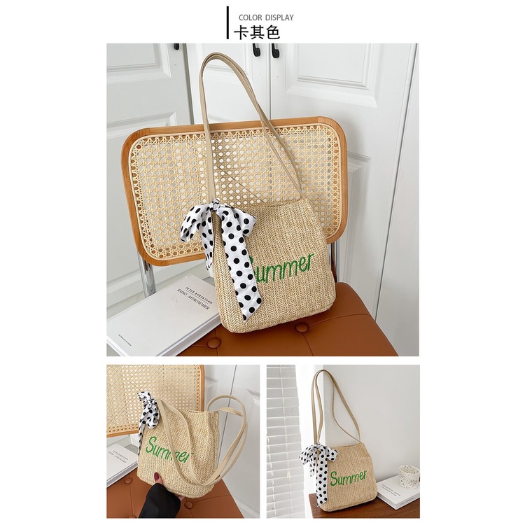 Túi Cói Xô Đi Biển Summer Phối Khăn Nơ L1355 - LoanTay