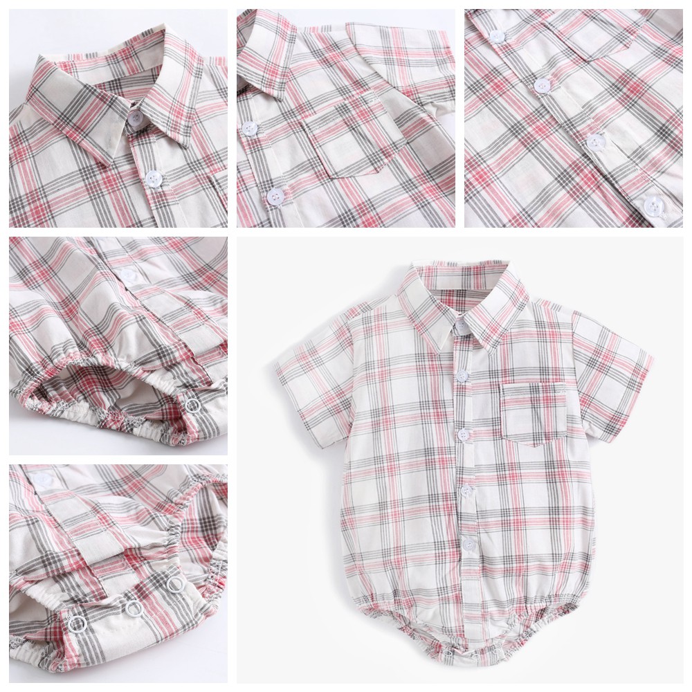 Áo Liền Quần Sanlutoz Tay Ngắn Bằng Cotton Họa Tiết Kẻ Sọc Caro Thời Trang Cho Em Bé