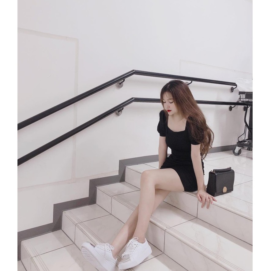 ĐẦM BODY NHÚN SƯỜN CỔ VUÔNG TAY PHỒNG CHẤT THUN DÀY DẶN | BigBuy360 - bigbuy360.vn