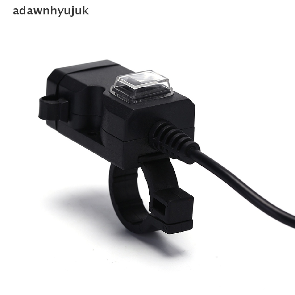 Tẩu Sạc adawnhyujuk Cổng USB Kép 12V Chống Nước Gắn Tay Lái Xe Máy Kèm Công Tắc Và Giá Đỡ