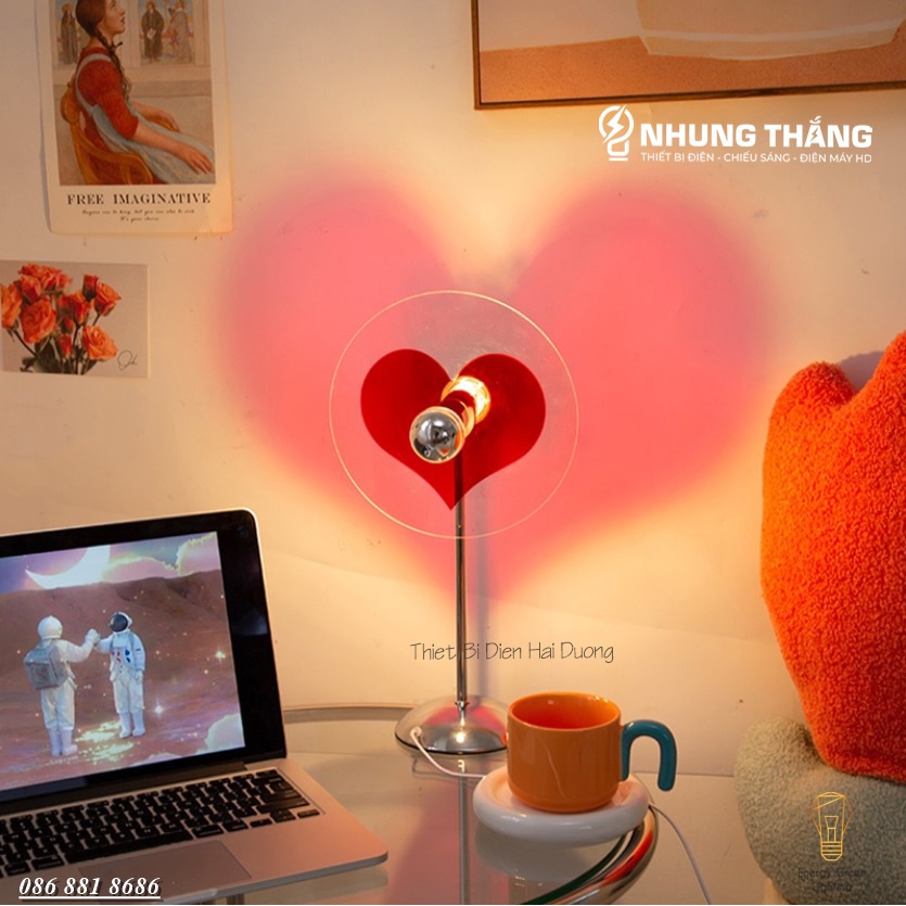 Đèn Bàn Hình Trái Tim Ánh Sáng Siêu Đẹp DB-920 - Decor Trang Trí Phòng Ngủ Lãng Mạn - Bảo Hành 12 Tháng