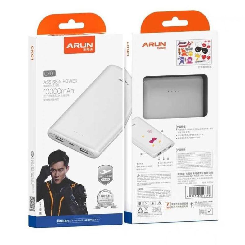 Sạc Dự Phòng Arun 10.000mAh (CK01) - Lõi Mỏng Tặng kèm Sticker BH 12 Tháng