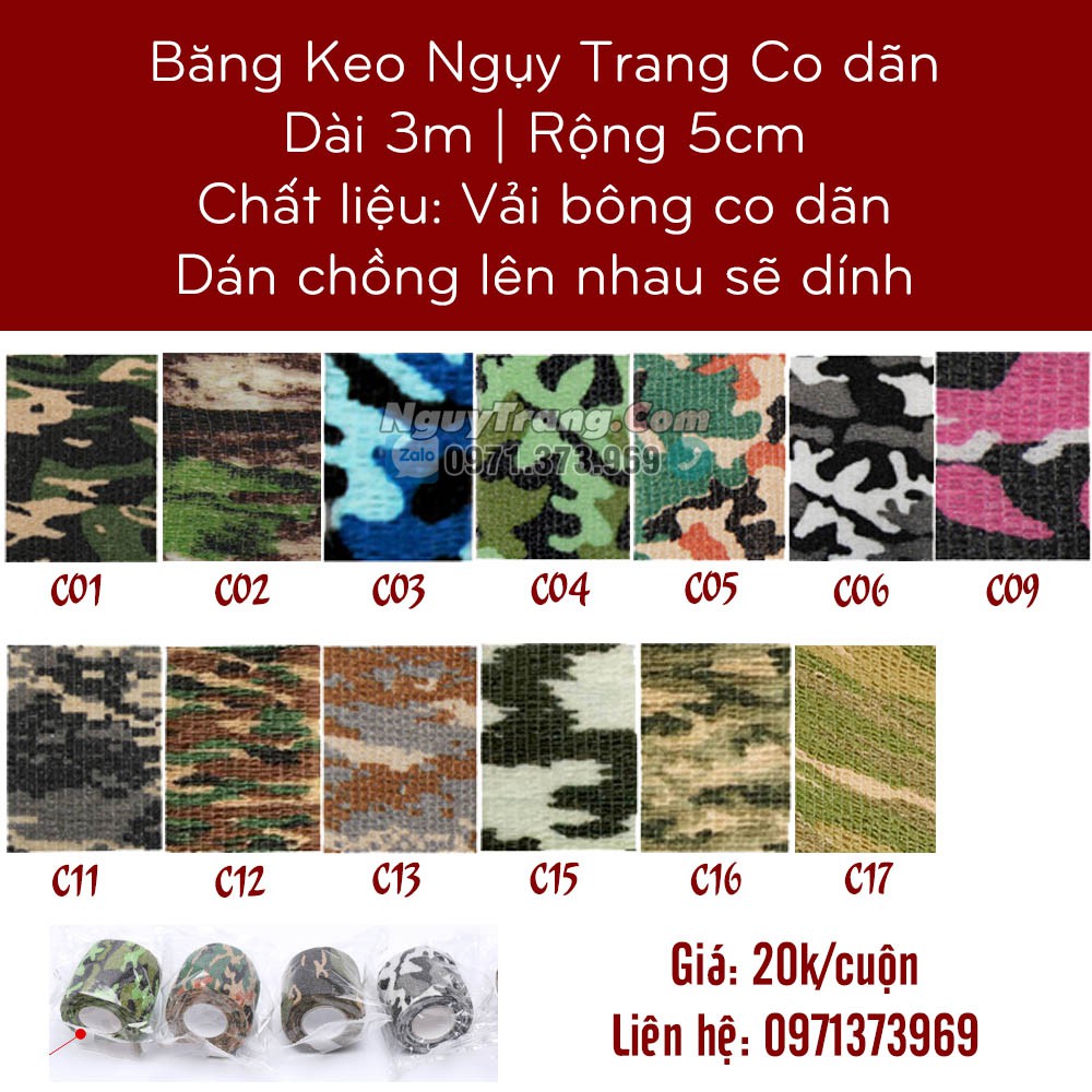 Băng Keo Nguỵ Trang Co Dãn Tự Dính 10 màu (Size nhỏ)