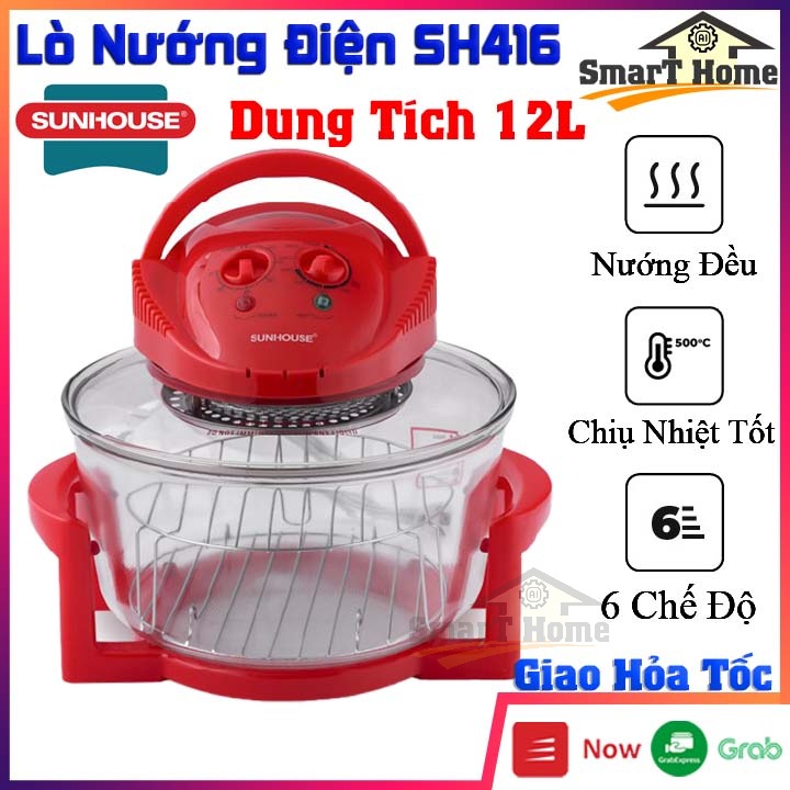 Lò Nướng Điện Sunhouse Sh416 - Nồi Nướng Điện Thủy Tinh Cao Cấp 6  Chế Độ Nướng Tự Ngắt Nhiệt Khi Mở Và Kết Thúc Nướng