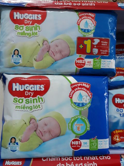 Combo 2 gói Miếng lót sơ sinh Huggies NB1-56 Miếng