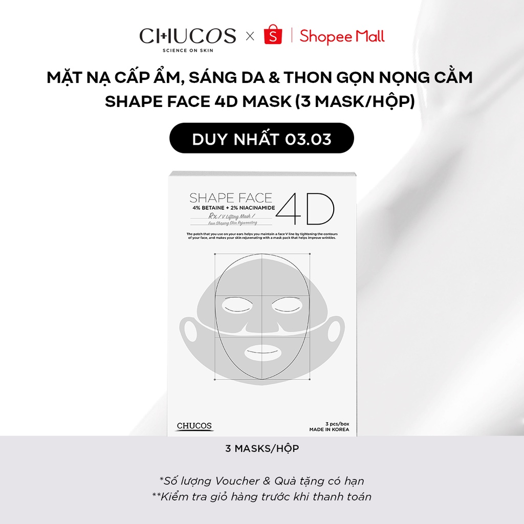 [Mã FMCGMALL -8% đơn 250K] Mặt nạ V-line 4D hai bước tác động kép Chucos Shape Face 4D Mask (HỘP 3 MASK)