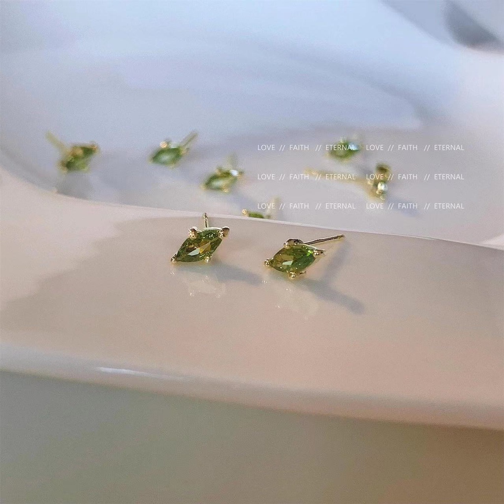 Qingzhi Khuyên Tai Bạc 925 Cao Cấp Đính Đá Zircon Xanh Lá Cây Sang Trọng
