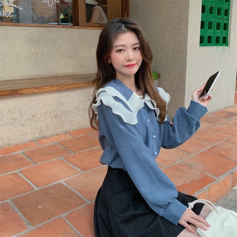 Áo sơmi nữ cổ bèo viền ren nữ tính vải cao cấp dày phù hợp đầu thu đông❤️ | BigBuy360 - bigbuy360.vn