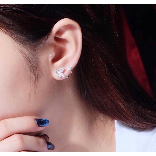 Khuyên tai bạc Nmj cánh bướm ôm sát tai