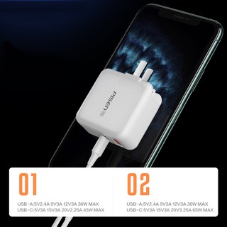 Củ sạc PISEN Pro PD 65W ( USB + TypeC ) - Super Small - Siêu phẩm