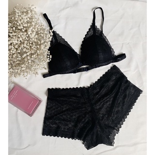 Bộ đồ lót ren, Đồ lót nữ đen gợi cảm ôm ngực nguyên set