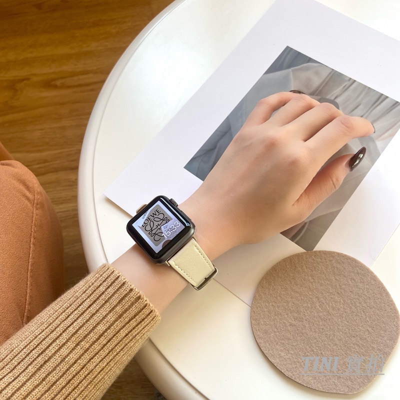 Dây Đeo Bằng Da Thật Có Khóa Vuông Cho Đồng Hồ Thông Minh Apple Watch Series 7 SE 6 5 4 3 2 38mm 40mm 41mm 42mm 44mm 45mm