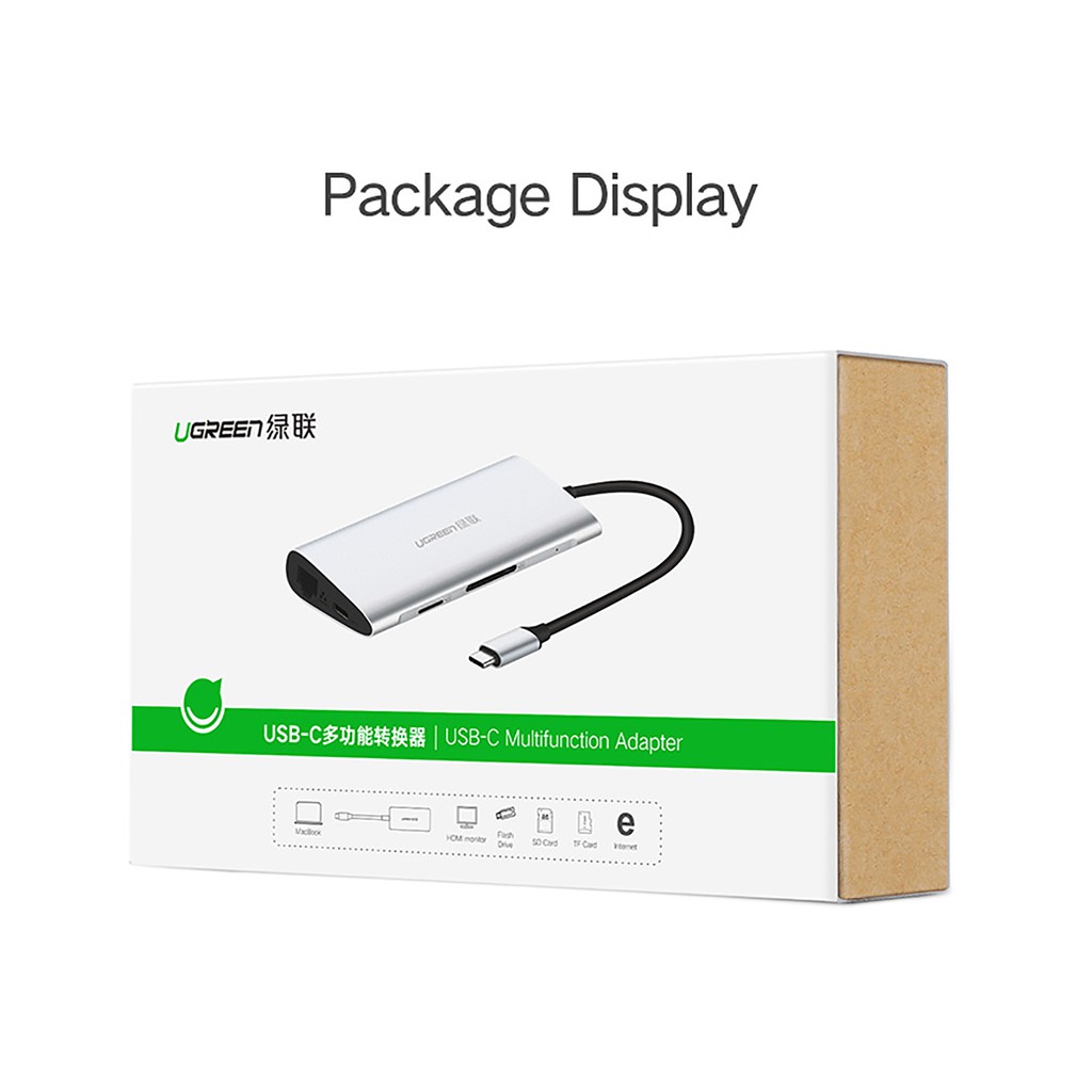 Bộ Chuyển USB Type-C ra HDMI + VGA + Lan + USB 3.0 + Card TF/SD + PD Charging Cao Cấp UGREEN 40873