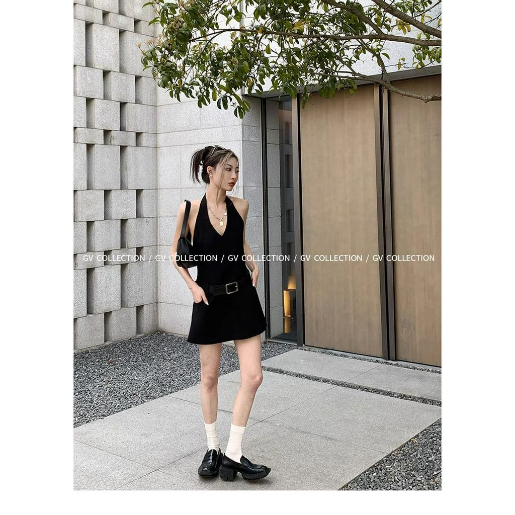 Đầm Hai Dây Mùa Hè 2023 Màu Đen Phong Cách Hàn Quốc Cho Nữ