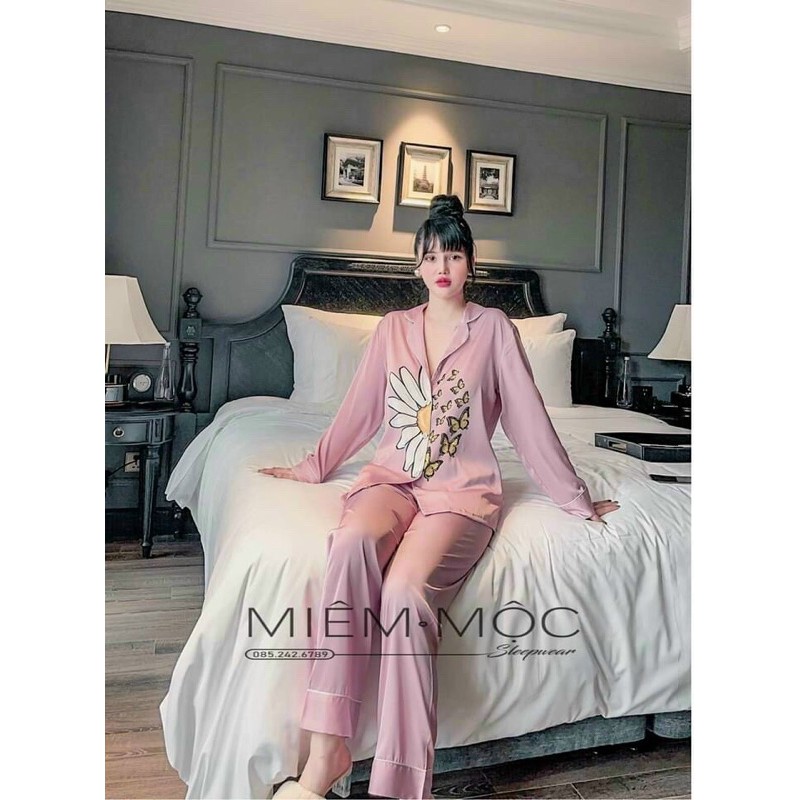 Đồ Bộ Mặc Nhà Pijama Nữ Dài Tay Cao Cấp - Đồ Ngủ Lụa Quảng Châu