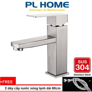 Vòi Lavabo nóng lạnh inox 304 mờ (kiểu vuông) cao 20cm tay gật gù