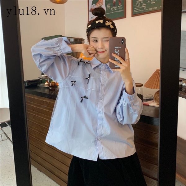 Áo Sơ Mi Xanh Dương Tay Dài Phong Cách Pháp Thời Trang Mùa Xuân 2022 Mới Cho Nữ