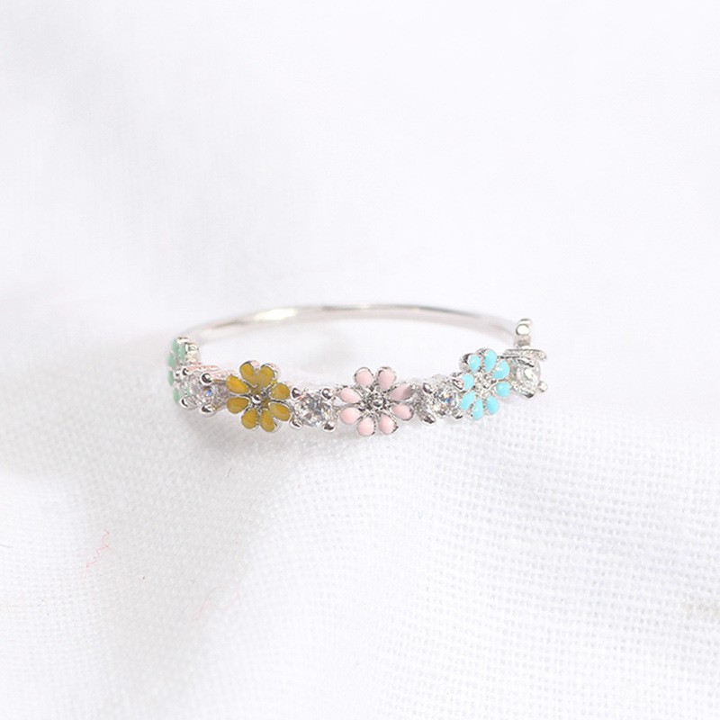 Nhẫn hoa cúc đính đá Zircon cho nữ dễ thương phong cách Hàn Quốc J722