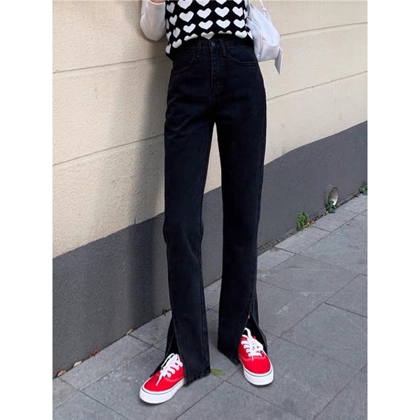 Quần Jeans Dài Ống Đứng Xẻ Ống