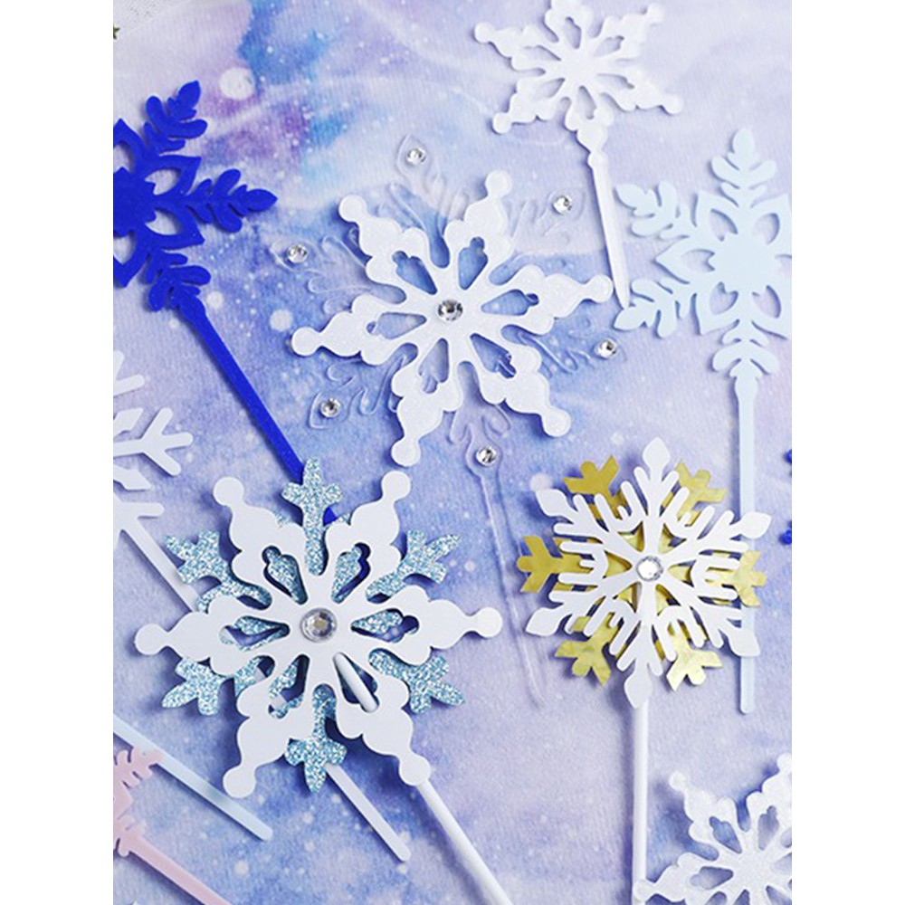 Set 10 Phụ Kiện Trang Trí Bánh Kem Hình Bông Tuyết Bằng Acrylic