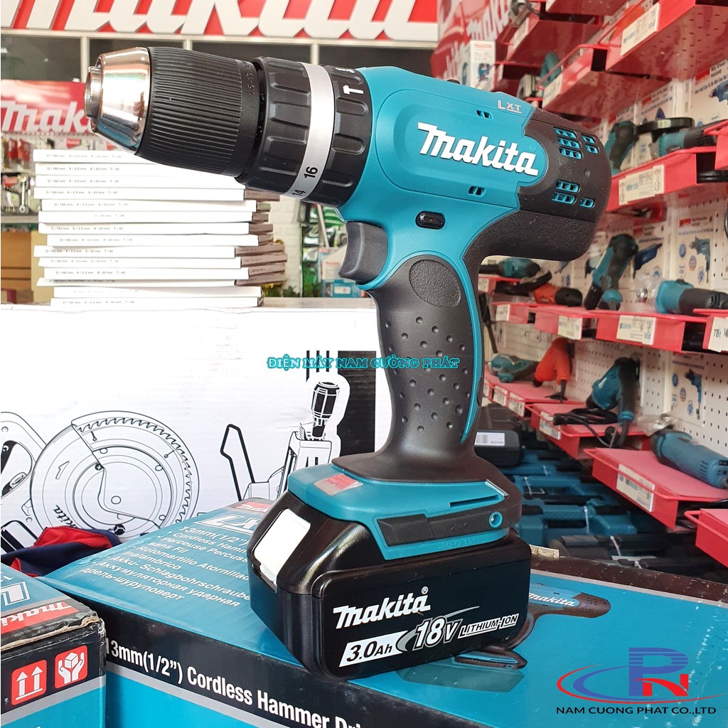 Máy khoan búa, vặn vít dùng pin 18v Makita DHP453