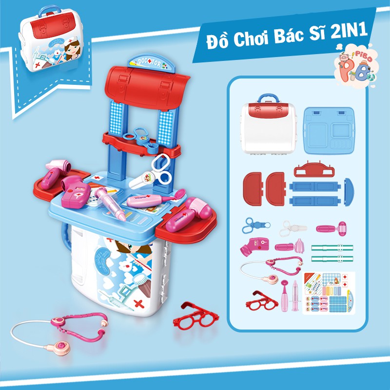 Đồ Chơi Bác Sĩ 2IN1 - Vali Bé Học Khám Bệnh - 20 Chi Tiết - Đồ Chơi Nhập Vai - PiBo
