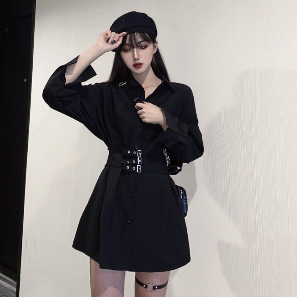 Đầm nữ, đầm đen tay dài phối nút thiết kế quyến rũ sang chảnh ATILA SHOP
