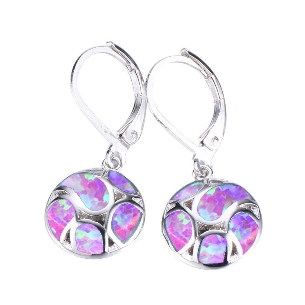 HS Khuyên Tai Tròn Đính Đá Opal Xanh Lam / Trắng Dễ Thương Cho Nữ