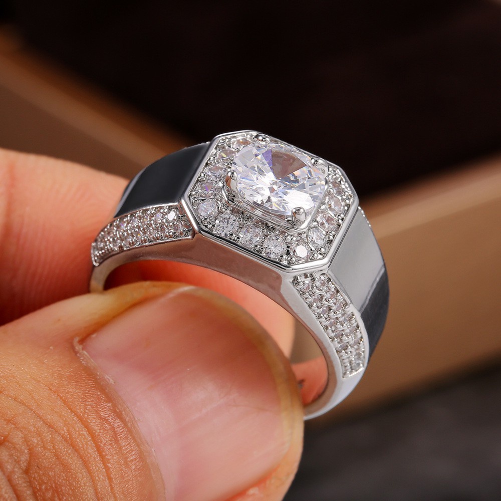 Nhẫn đính đá Sapphire trắng tự nhiên sang trọng cho nam