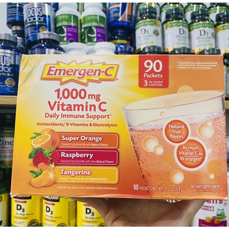 Gói C sủi hương trái cây Emergen-C Vitamin C 1000 mg /(Hộp 90 gói)