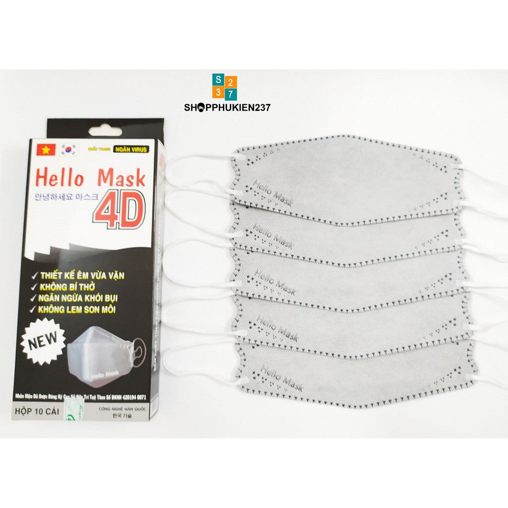 Khẩu trang 4D Hello Mask 10 cái / hộp chất liệu 4 lớp vải sms cao cấp | BigBuy360 - bigbuy360.vn