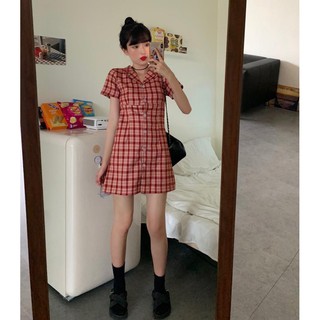 [Thanh Lý] D99 - Đầm Bigsize Dạng Vest Caro Đỏ