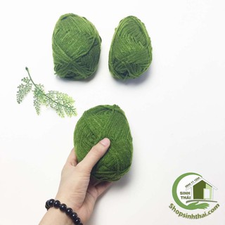 Len sợi đan móc màu xanh rêu