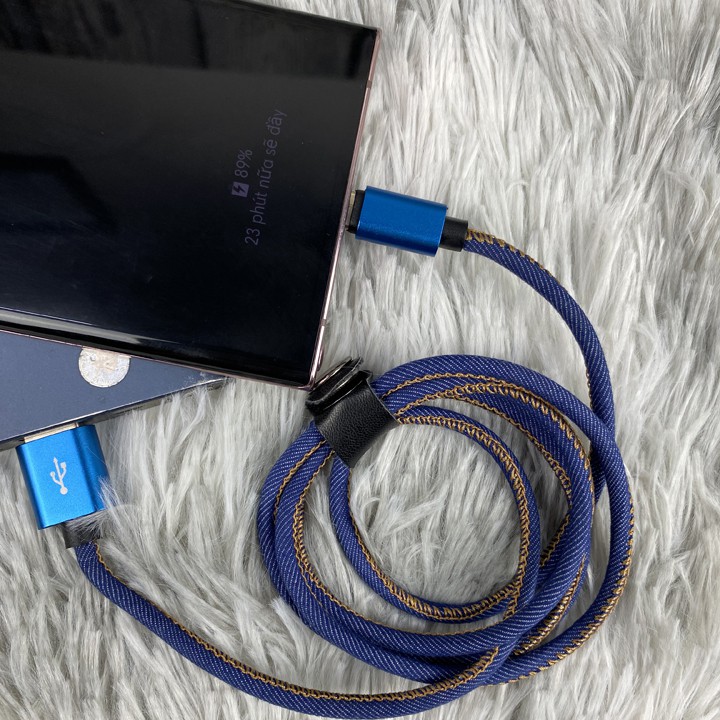 Dây sạc Type C hỗ trợ sạc nhanh 2.4A bọc vải jean siêu bền chống gãy - Mã TZTC699