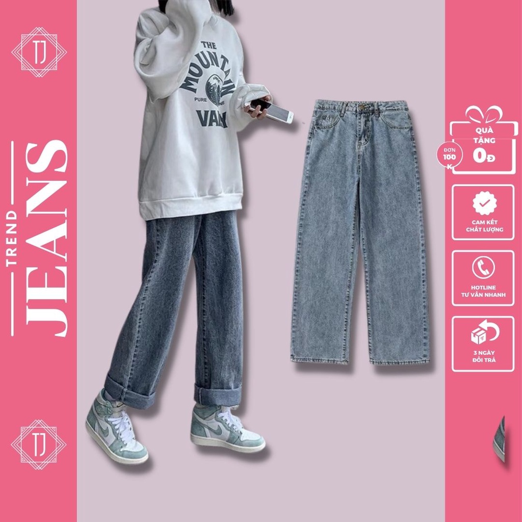 Quần bò ống rộng nữ TREND JEANS TR03 , quần jeans ống rộng lưng cao, vải bò dày đẹp,dáng suông