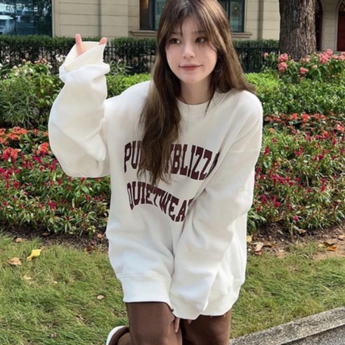 Áo Sweater Tay Dài Cổ Tròn In Chữ Đơn Giản Dễ Thương Phong Cách Hàn Quốc