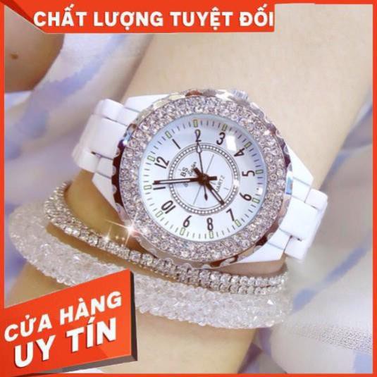Đồng Hồ Nữ Beesister BS-Dây Sứ-Viền Đính Đá-Xoay Độc Đáo-Sang Trọng-Qúy Phái