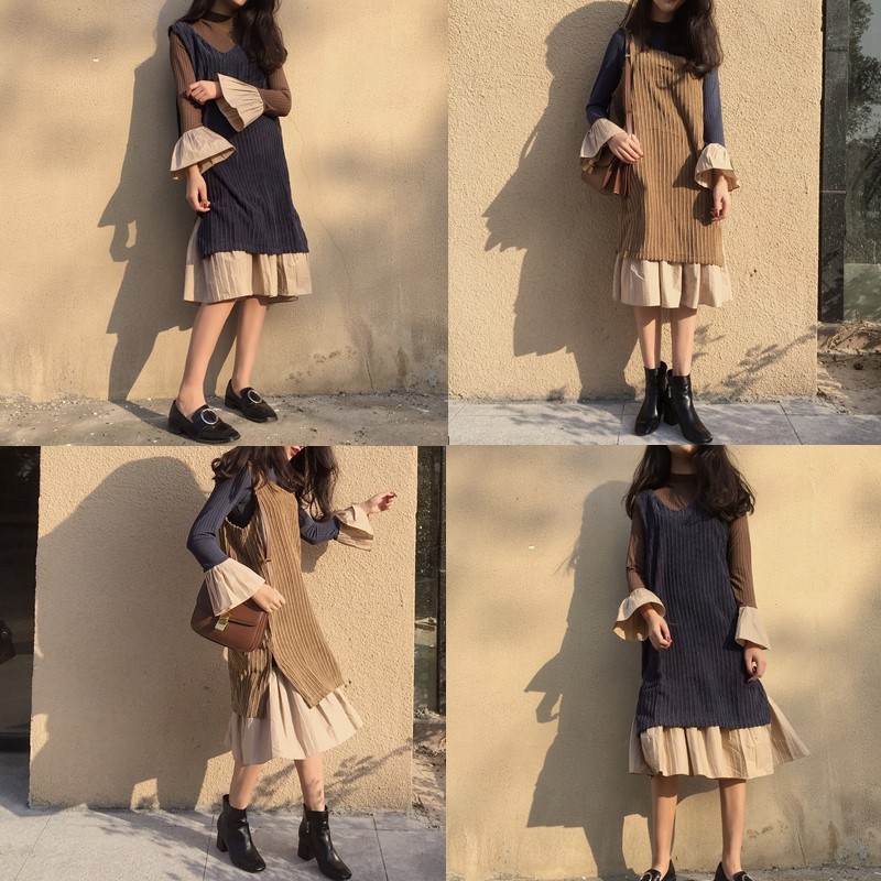 Đầm nữ dáng dài len gân thu đông Emilyshop