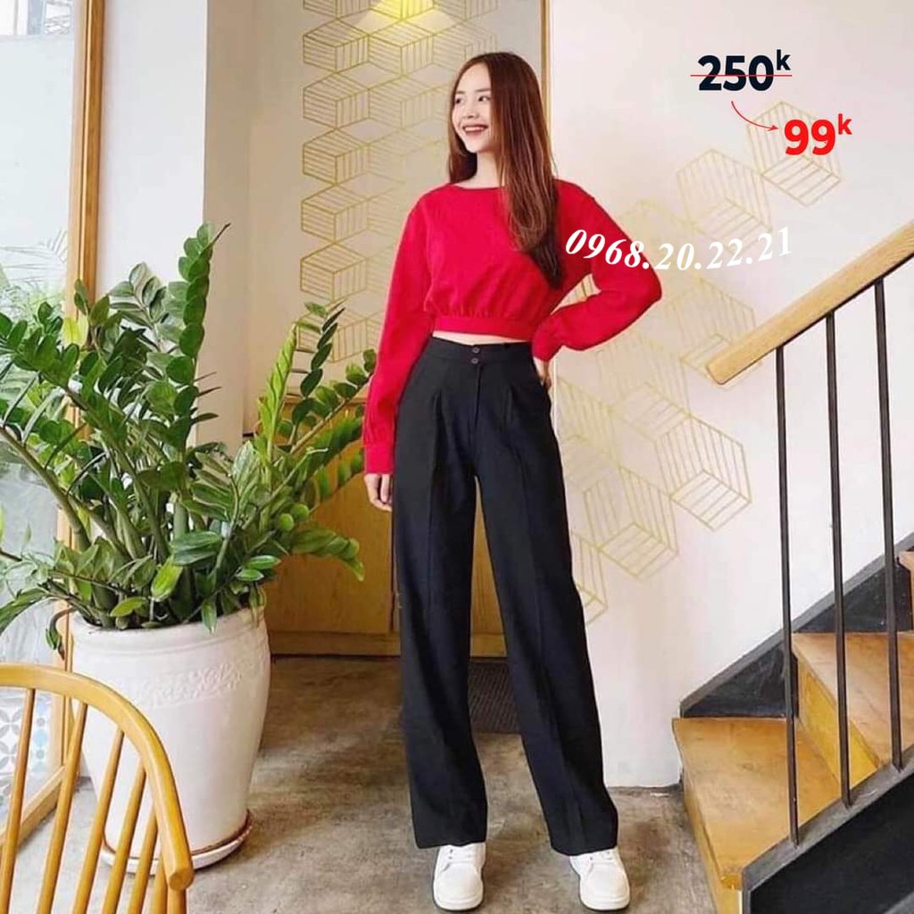 Quần ống rộng nữ suông cullotes đũi dài 2 khuy chất siêu mát lạnh