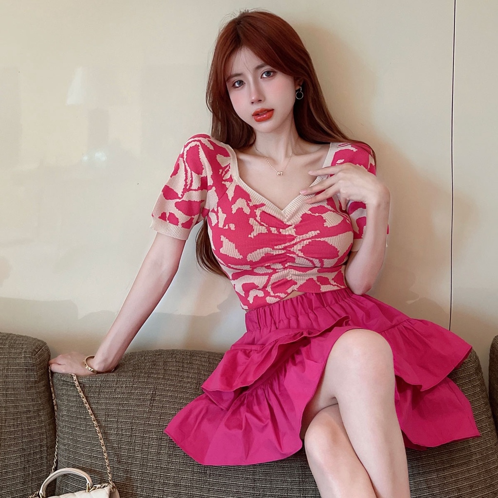 Porozi Áo croptop tay ngắn trễ vai cổ chữ v phong cách Hàn Quốc cho nữ áo croptop