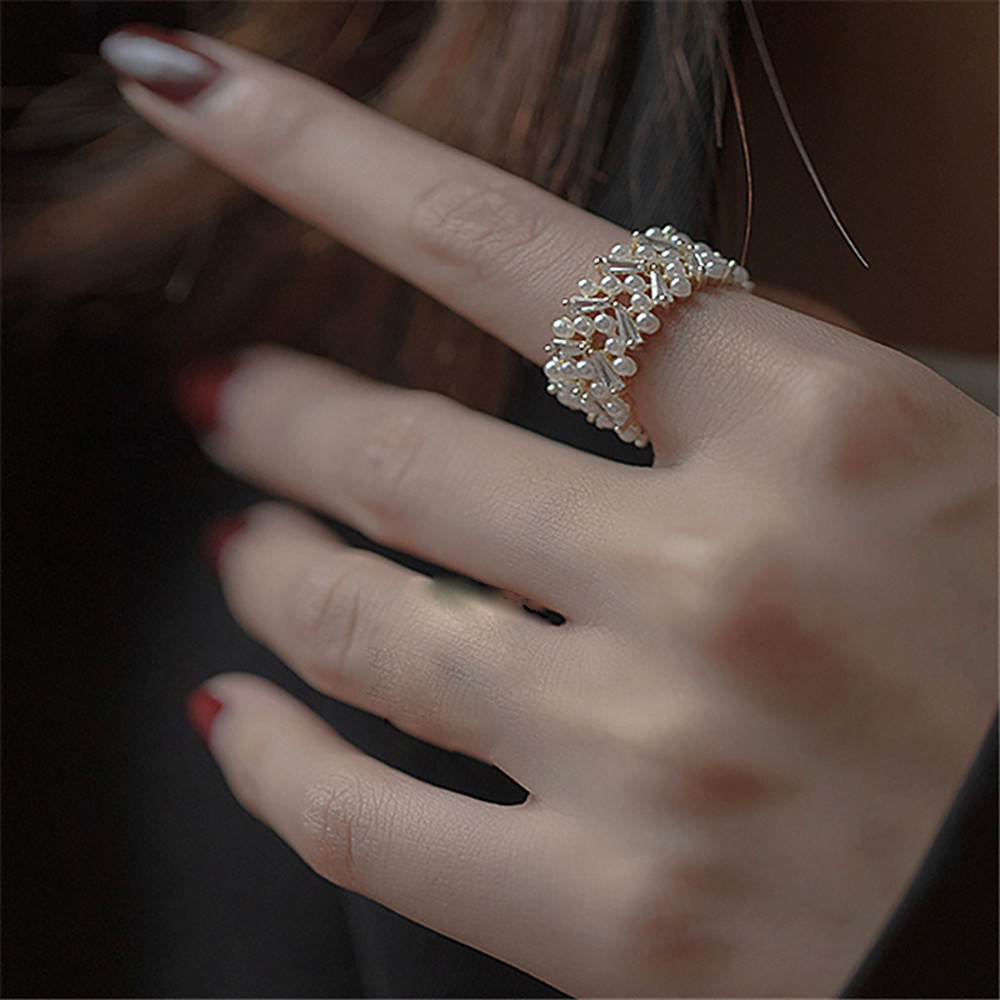Nhẫn Đeo Tay Kim Loại Đính Ngọc Trai Giả Xinh Xắn Cho Nữ