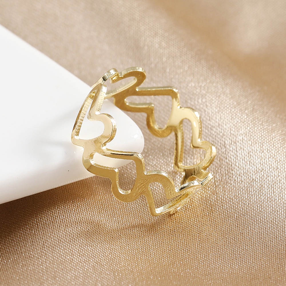 Nhẫn Hở Mạ Bạc/Vàng Hình Trái Tim Rỗng Đơn Giản Có Thể Điều Chỉnh Cho Nữ