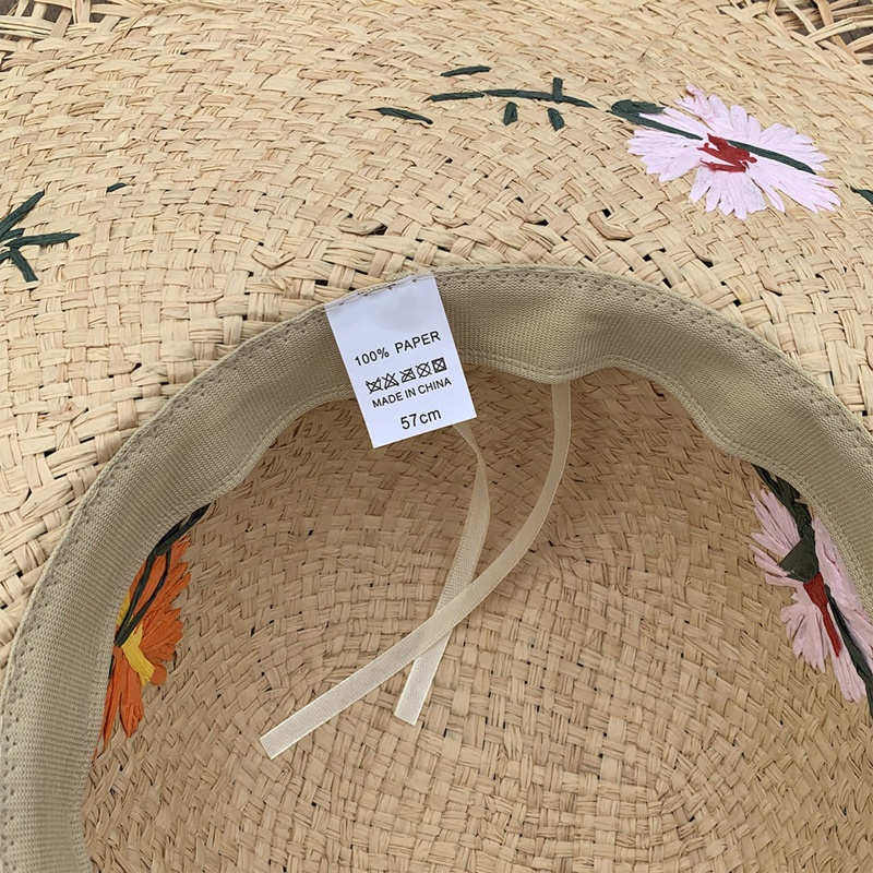 Nón Cói Rộng Vành Thêu Hoa Xinh Xắn Thời Trang Đi Biển Mùa Hè Cho Nữ