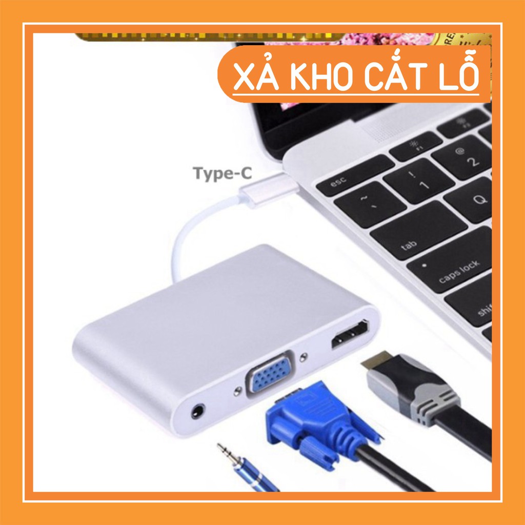 (SEO OFF) Hub USB Type C ra HDMI 4K & VGA có âm thanh cho Macbook - USB Type C to VGA HDMI 4K UHD with Audio 3.5