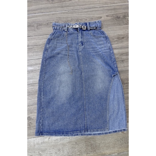 Chân Váy jeans Xẻ Dáng Dài Kèm Đai 333