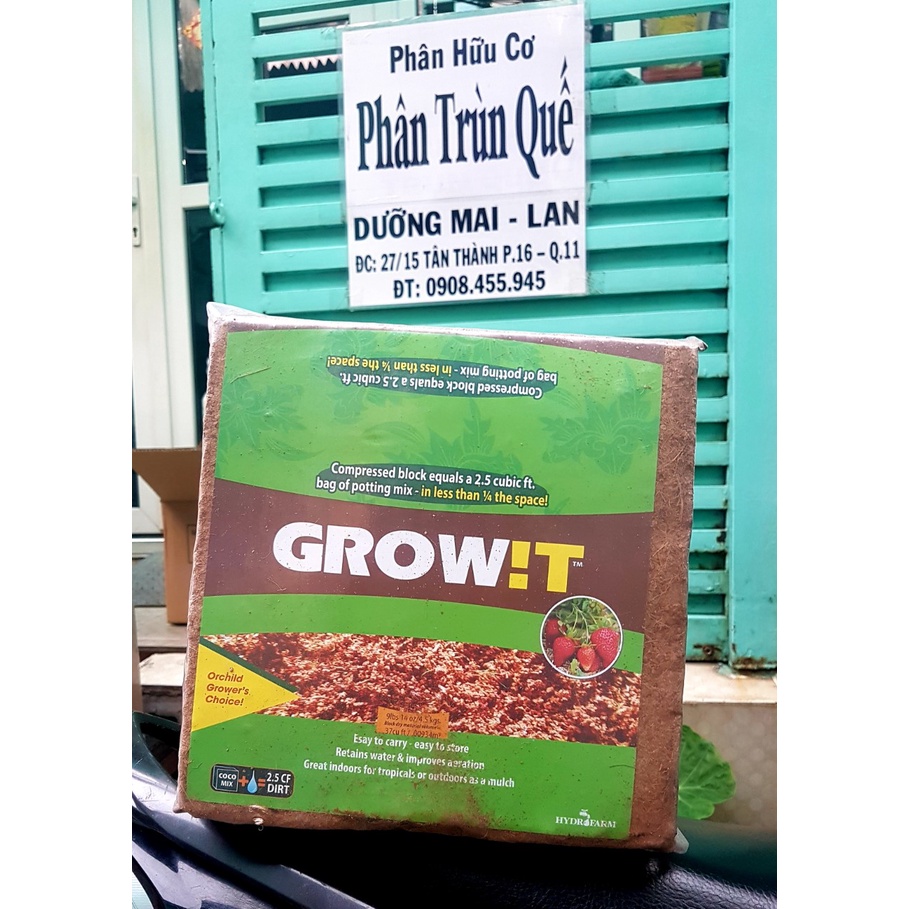 Xơ dừa bột GROW!T-mụn dừa ép khối, kiện 28x28x16.5cm,4.5kg, làm giá thể mai vàng,cây cảnh, rau mầm.