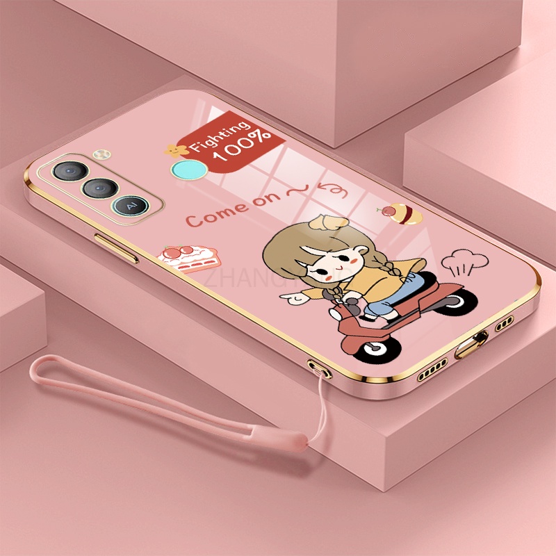 Ốp Điện Thoại TPU Silicon Mạ Điện Hình Cô Gái Chạy Xe Máy Kèm Dây Đeo Cho Tecno pop 5 lte