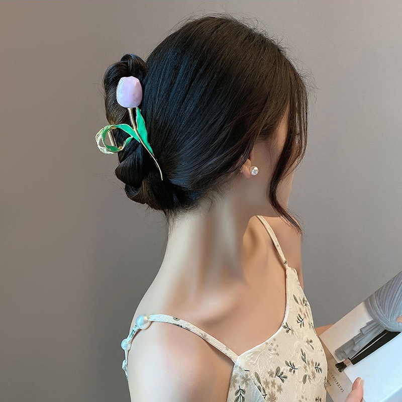 Kẹp TóC HìNh Hoa Tulip PhốI Lá ThờI Trang Cho Nữ