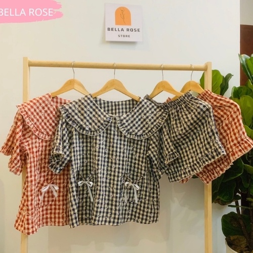 Đồ ngủ caro nữ cute dễ thương cao cấp phong cách tiểu thư Bella Rose bt9 | BigBuy360 - bigbuy360.vn